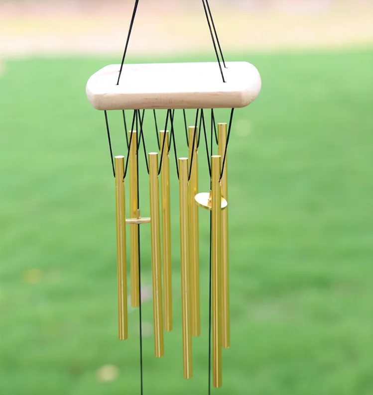 8 Solid Gold Alloy Metal Tubes Solid Wood Antirust Wind Chimes Door