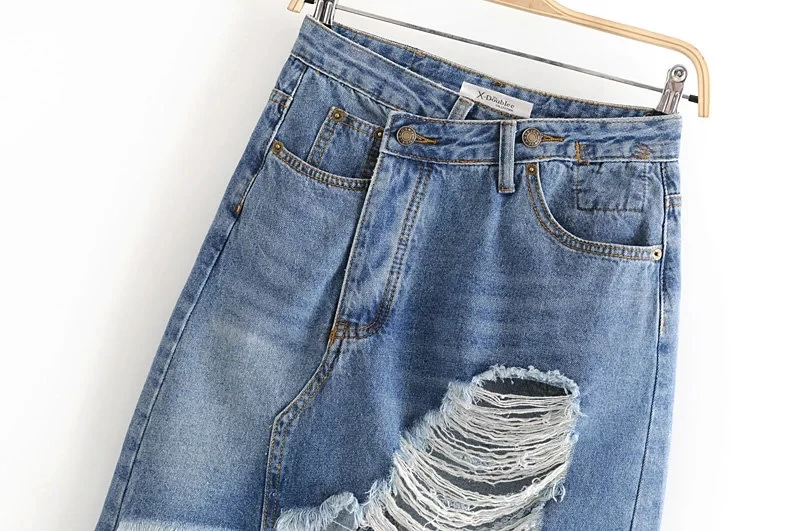 Увядшие ins винтажная мода блоггер Асимметричная потертая рваная джинсовая юбка женские юбки mujer moda джинсовые юбки женские