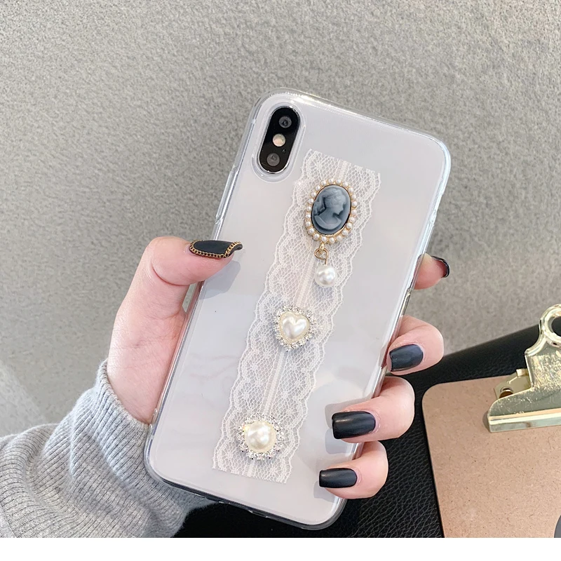 GlamPhoneCase роскошная хрустальная люстра кружевной прозрачный чехол для iPhone X XR XS Max 8 7 6s Plus, 7 plus, 8 plus мягкая термополиуретановая накладка на заднюю панель