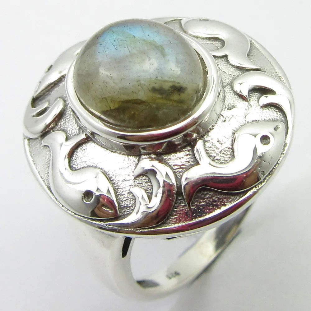 

Solid Silver Cab Labradorite Ring Sz 7.75 Cheapest Shipping Unique Designed