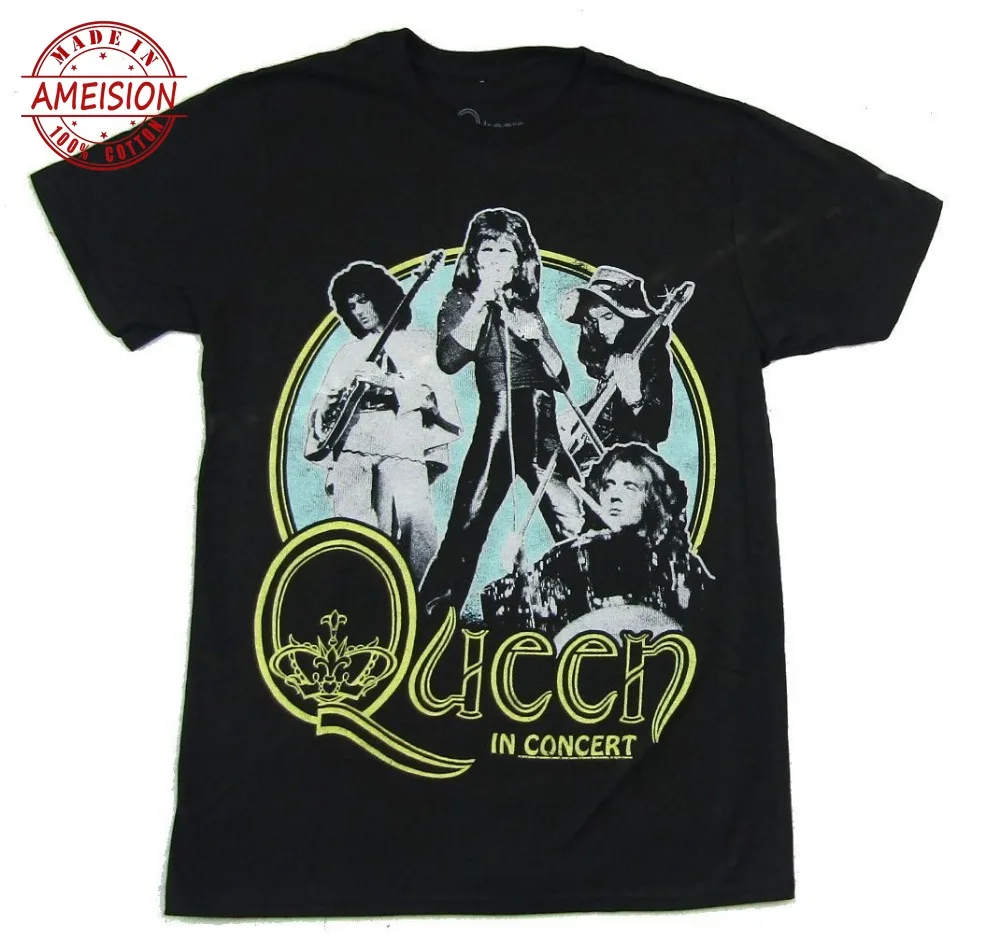 

Queen In Concert Band Image Black T Shirt New Official Freddie Mercury