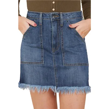 

Tassel Sexy Mini Denim Skirt for Women Elegant Ladies High Rise Four Seasons Fringe Stretch Jeans Skirts with Pocket Plus Size