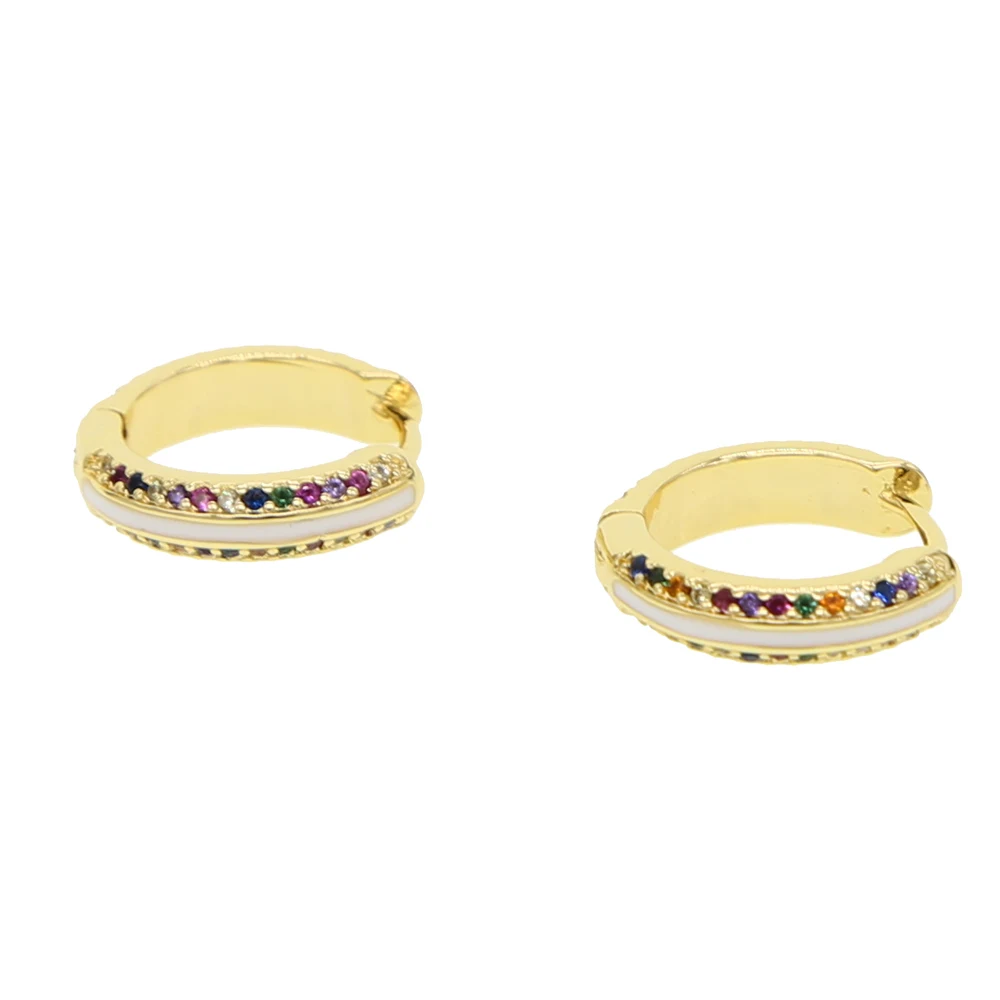 

Gold filled classic women Jewelry mini circle rainbow colorful cz paved gold filled clip on circle colorful hoop huggie earrings