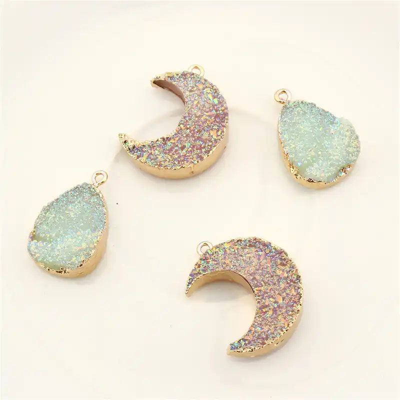 3pcs Drop Pyrite Druzy Pendant Rainbow Natural Stone Pendant Charm Gift For Women Jewelry Findings For DIY Gift Jewelry Purple