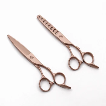 

C9122 6" 17cm 440C Engraving Logo Rose Gold Hairdressing Scissors Cutting Scissors Thinning Shears Willow Leaf Shape Hair Shears
