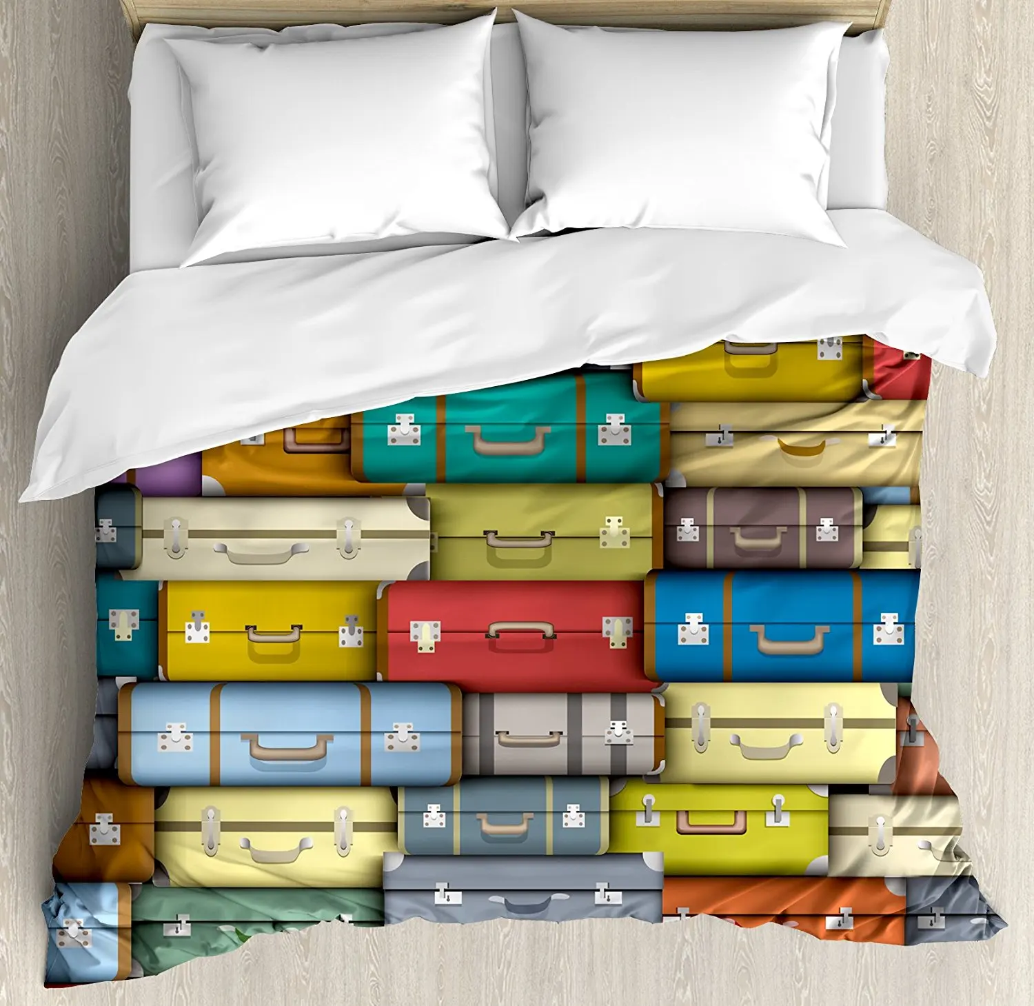 Duvet Cover Set Colorful Suitcases Background Vintage