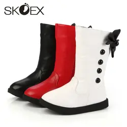 SKOEX девушки бантом сбоку зимние ботинки на молнии девочка теплая обувь кожа Модные ботильоны (Toddler/Little Kid/Big Kid)