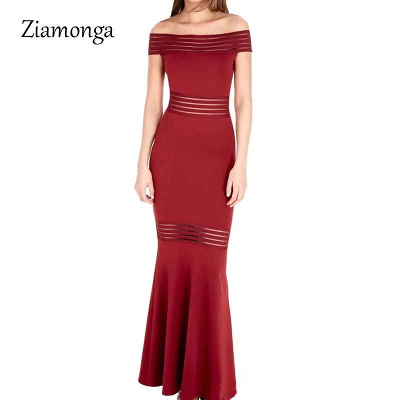 Ziamonga, женское сексуальное платье, Vestido Longo, Мода, с вырезом лодочкой, с открытыми плечами, длина до пола, длинные платья для вечеринок, Robe Femme S2327 - Цвет: Red