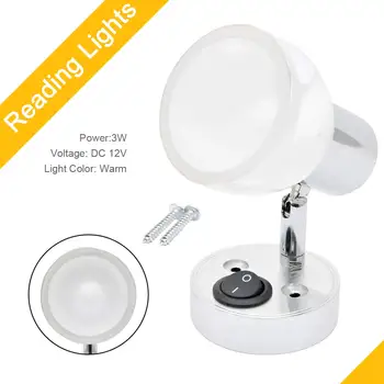 

DC12V 3W Warm Wall Cabinet LED Spot Light Reading Spotlight Bedside Lamp Switch For Camper Van Caravan Motorhome Car 3500K