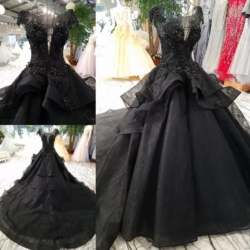 SSYFashion Новое высококачественное элегантное вечернее платье Blcak с кружевными аппликациями Бисероплетение со шлейфом вечерние платья для выпускного вечера - Цвет: black