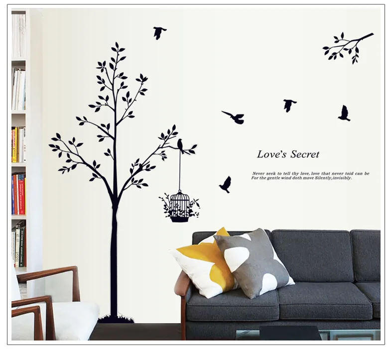 

[Fundecor] new home decor tree wall stickers birdcage birds black wall decal decoration home murals stickers muraux