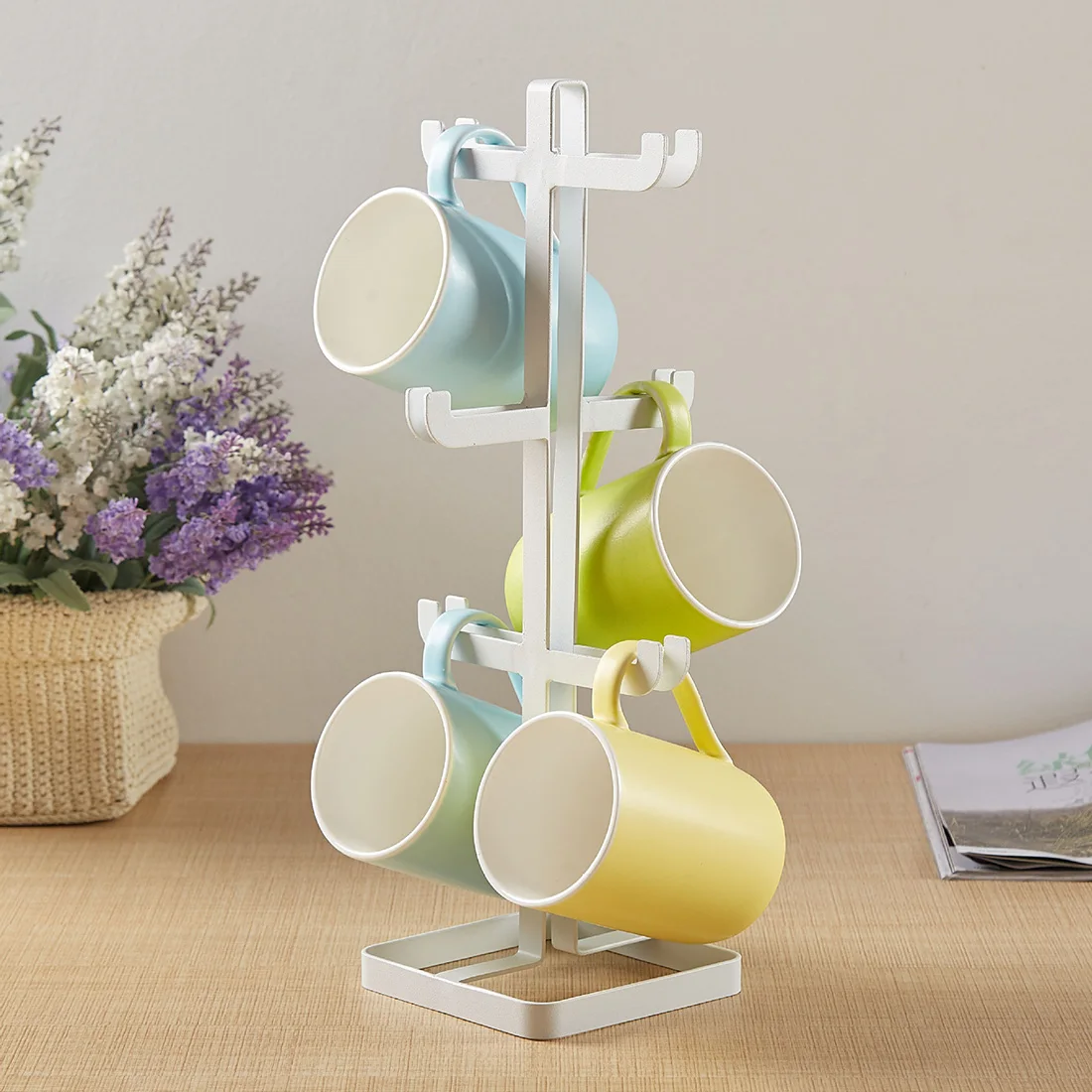 HIPSTEEN Iron Mug Glass Shelf Water Cup Hanging Rack Glass Cup Storage Holder Household