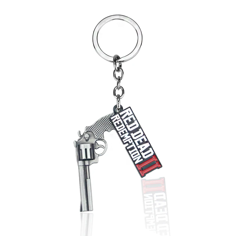 

New Game Red Dead Redemption 2 Keychain Metal Key Ring Chain 3D Gun For Men Car Women Bag Game Jewelry Gifts