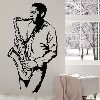 

Vinyl Wall Decal Saxophone Player Wall Sticker Jazz Club Musician Man Player Wall Art Mural Music Studio Wall Decoration AY815