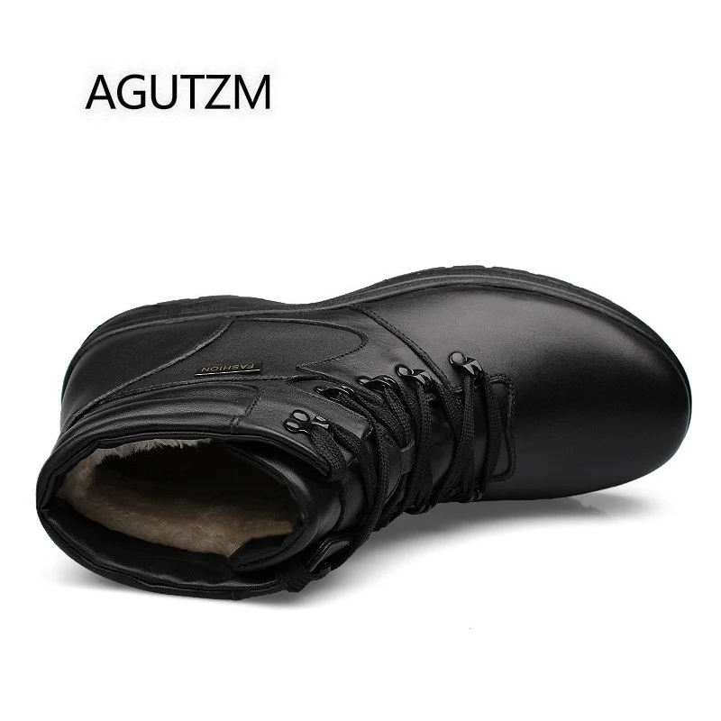 AGUTZM Q921 Новые черные мужские зимние ботинки из 100% натуральной кожи с кроличьим