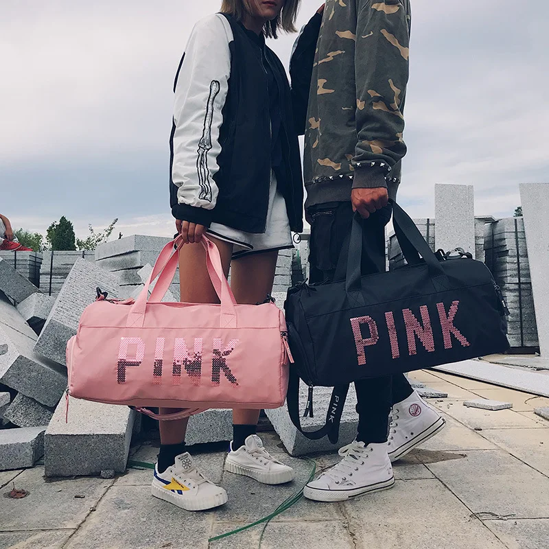 

Fashion Women Travel Handbag Female Gym Bag Nylon Waerproof Duffle Bag Separate Space for Shoes Large Capacity for Outdoor Pink