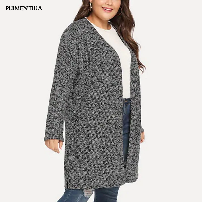 

Puimentiua 2019 Plus Size Autumn Winter Women Solid Long Sleeves Cardigan New Loose Slim Fit Simple Casual Plaid Coats Outwear