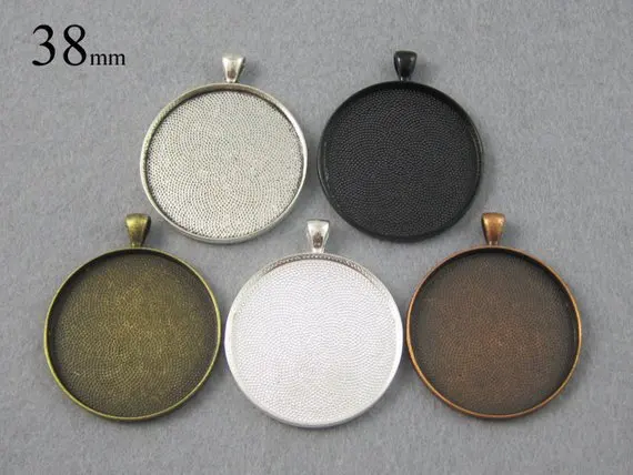 

25 Pieces 38mm Round Pendant Tray, 38mm Round Blank Pendant Bezel Setting - Great to Match Glass and Epoxytheof