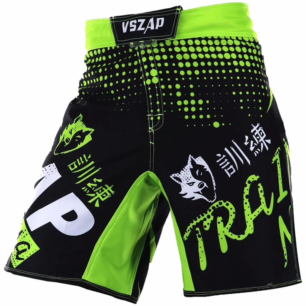 VSZAP Men's Muay Thai Boxing Shorts Printing MMA Shorts Fight Grappling Short Kick Gel Thai Boxing Shorts MMA Boxe Green