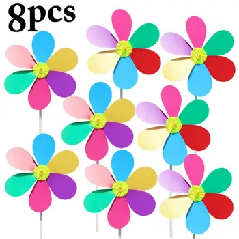 

8PCS Kid'S Pinwheel Waterproof Colorful Flower Pinwheel Decor Wind Spinner For Outdoor Party Decor Random Color