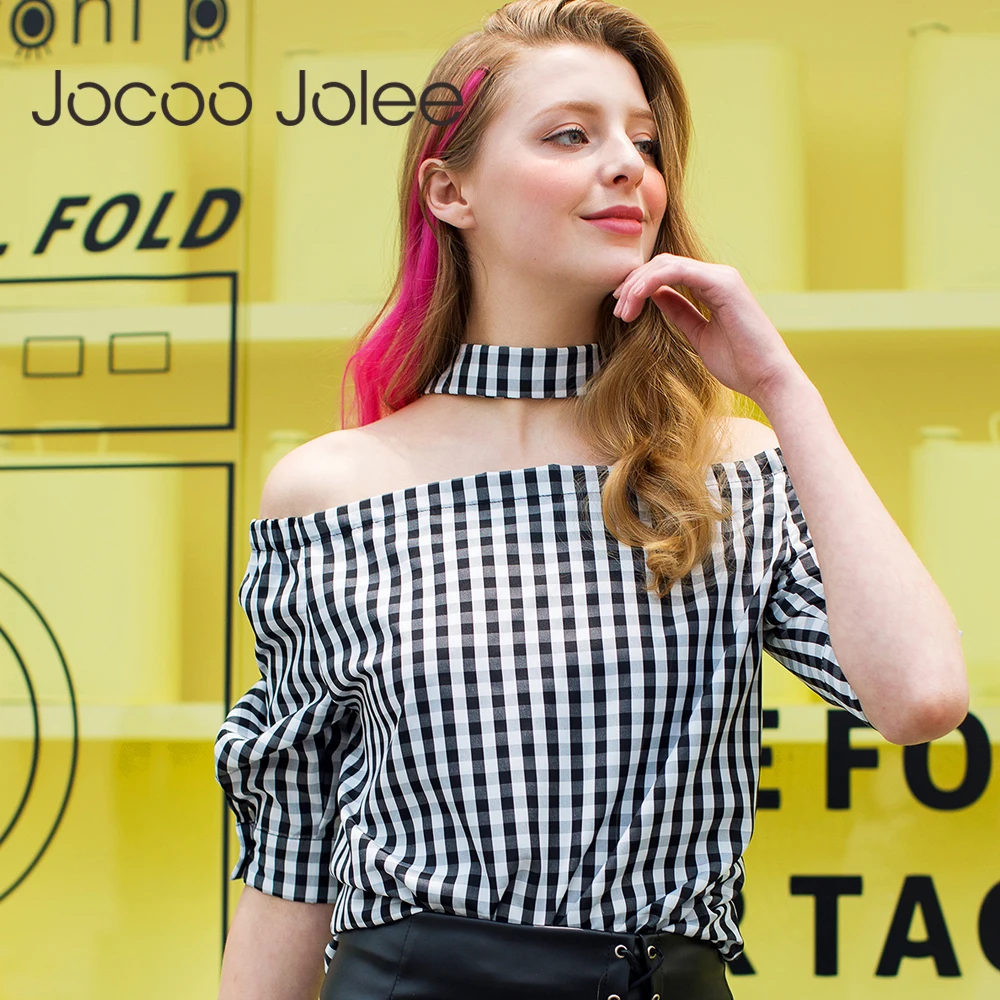Повседневная клетчатая женская блузка Jocoo Jolee с лямкой на шее дизайнерская