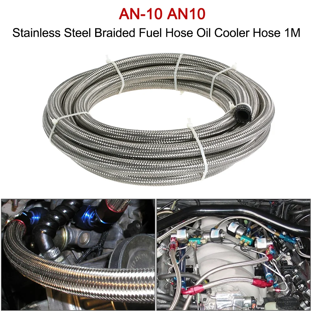 AN 10 AN10 Stainless Steel Braided Fuel Hose Oil Cooler Hose 1M Car
