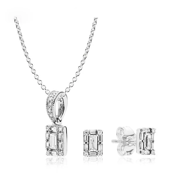 

Kristie 100% 925 Sterling Silver New 1:1 B800966 Luminous Ice Necklace and Earring Gift Set Original Women Fashion Jewelry
