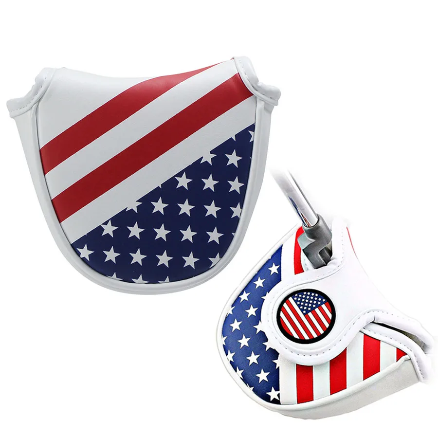 Golf Mallet Head Cover Putter Cap with Magnetic Closure American Style Pattern Semi-circular Golf Protective Putter Caps Golf Mallet Head Cover Putter Cap with Magnetic Closure American Style Pattern Semi-circular Golf Protective Putter Caps