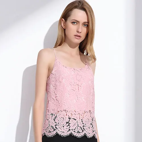 Pink GAREMAY, кружевные женские летние топы, элегантные, белые, без бретелек, камзол, полые, одноцветные, розовые, с бретелькой через шею, модные сексуальные блузки для женщин 1085 - Цвет: Pink