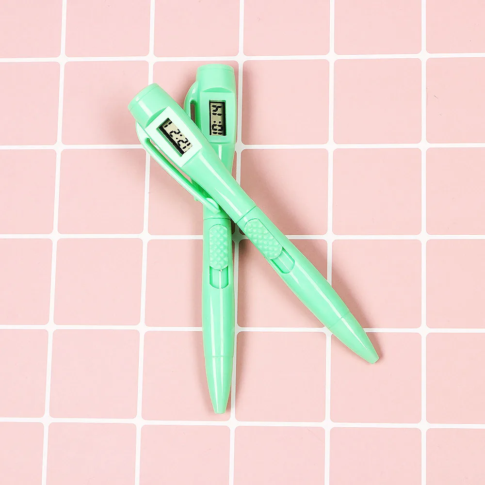 2 шт. шариковая ручка с цифровые часы электронные часы ручка экзамен ручки часы ручка, канцелярские принадлежности для офиса письменные принадлежности - Цвет: Зеленый