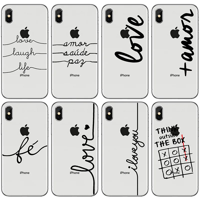 

USLION Transparent Simple Letter Phone Case For iPhone X XS XR Xs Max Soft TPU Couples Cover For iPhone 6 6s 7 8 Plus 5 5s SE