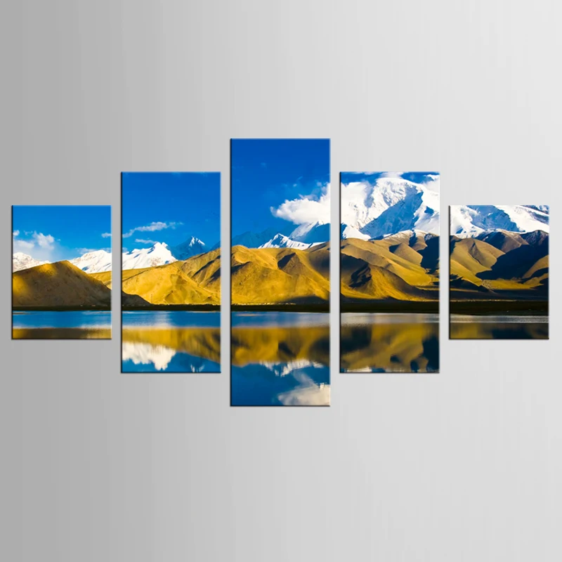 

5 Panels Nature Snow Mountain Scenery Canvas Painting Blue Lake Wall Picture Decorative Home Wall Decor Paintings