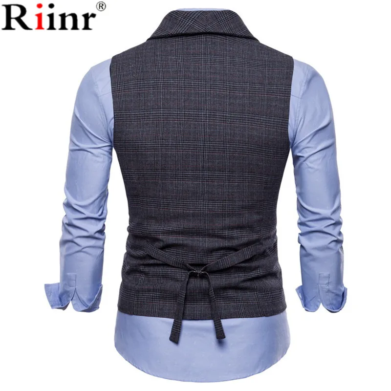 Riinr Mens Suit Vest Sleeveless Male Waistcoat Slim Fit Vest Waistcoat Business Wedding Classic  Masculino Social Blazer 
