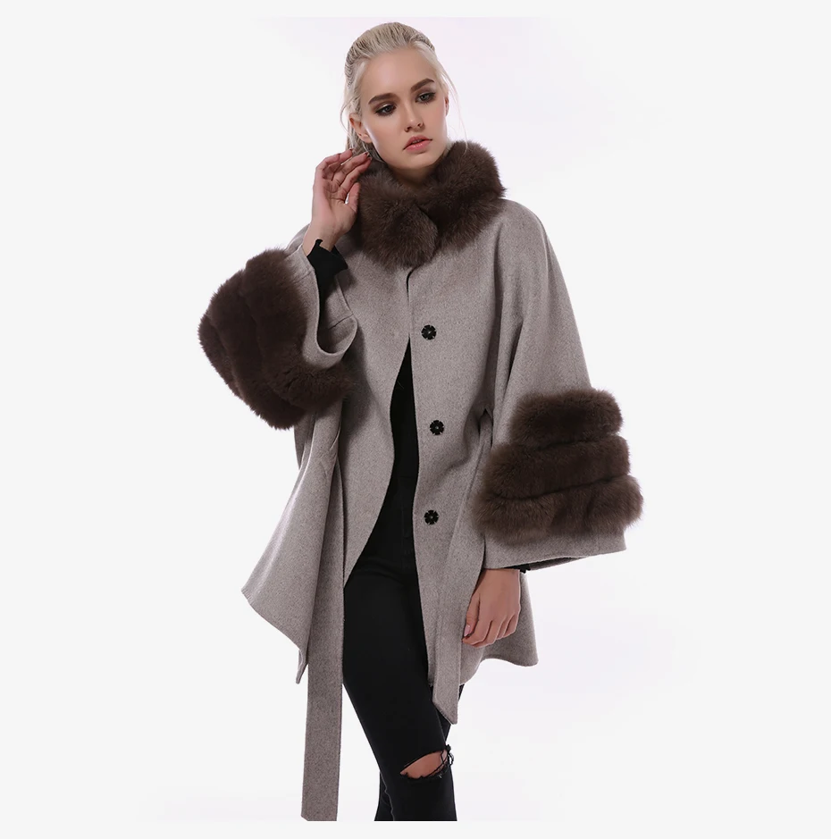 JEPLUDA Новое кашемировое пальто типа летучая мышь размера плюс натуральный Лисий мех натуральная шерсть смесь натуральный мех пальто женская зимняя куртка из натурального меха
