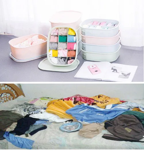 Plastic multi-compartment underwear storage box cover split underwear socks storage box bra underwear packing box (2)