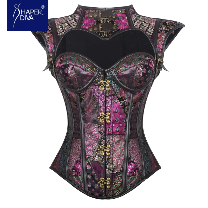 Shaper diva Corset Bustier Purple Gothic 12 Steel Boned Overbust