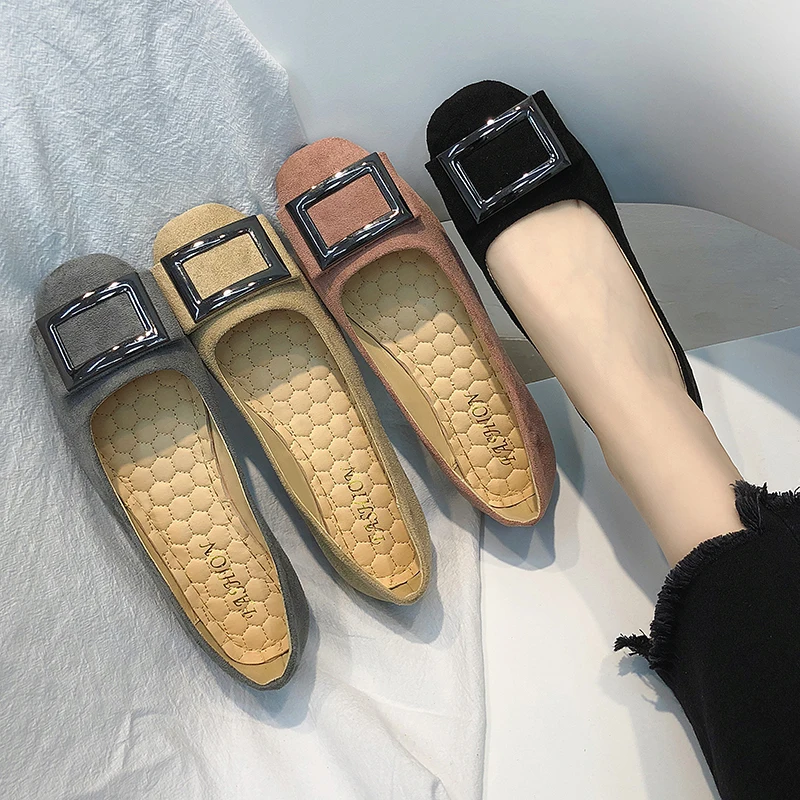 

Plus Size 35-43 Women Flats Square Toe Slip on Flat Shoes Square Metal Loafers Comfortable Woman Shoes Ballet Flats 6812