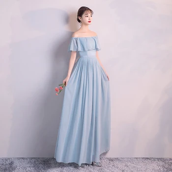 Vestido Azul Marino Sexy Prom Bridesmaid Dress for Wedding Party Blue Colour Long Dress Women Chiffon Dress Back of Zipper azul marino