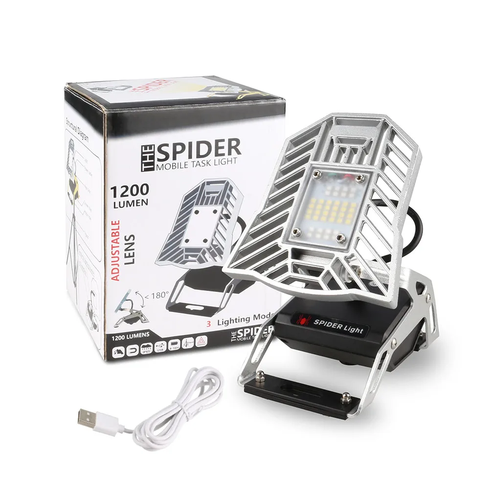 

USB Rechargeable 10W 1200 Lumen Spider Mobile Task Light Portable LED Work Light For Garage,Cars,Campsite,Home,Auto,Basement