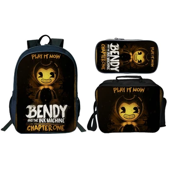 

3Pcs/Set Bendy And Ink Machine Backpacks Set For Boys Girls Big Backpacks 3 Bags Students Laptop Bags Teenagers Mochilas Gifts