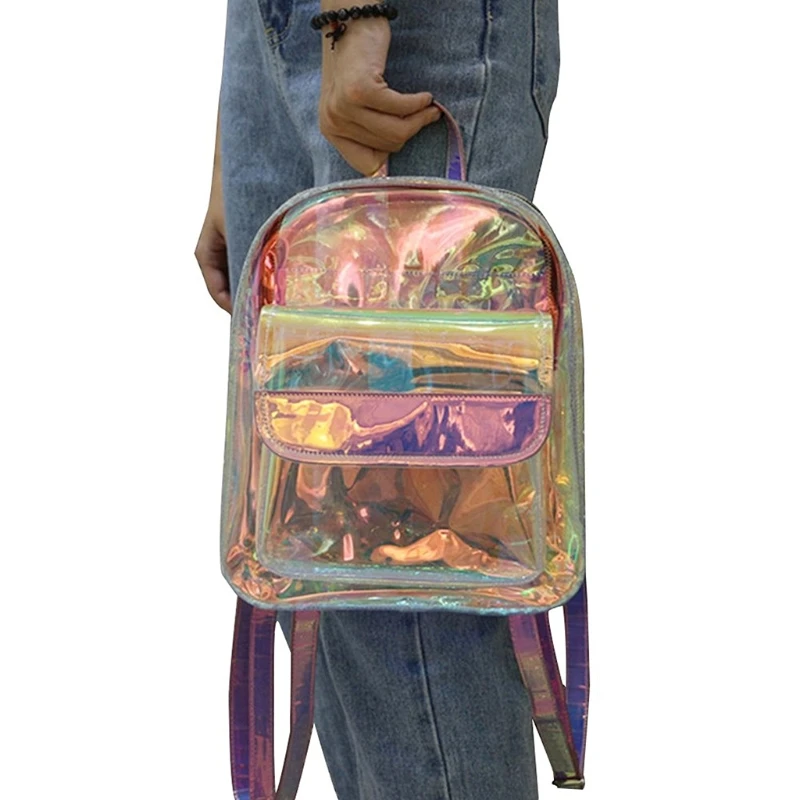 

Women Girls Transparent Bag Female Laser Backpack Clear PVC School Book Bag