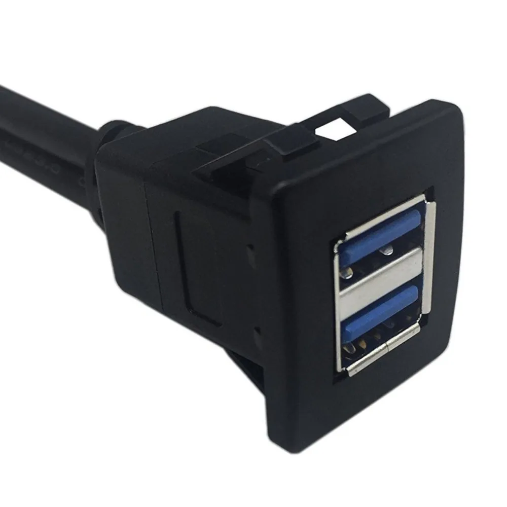 Noir 1m USB 3.0 Socket Cable Auto Voiture Flush Mount Male /à Femelle Rallonge Tableau de Bord Panneau Ligne Audio Carr/ée pour Moto