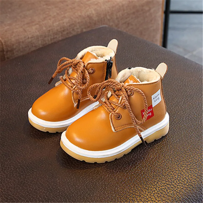 

DIMI 2019 New Winter Kids Shoes Warm Plush Girls Boys Snow Boots Fashion PU Leather Waterproof Ankle Children Baby Rubber Boots