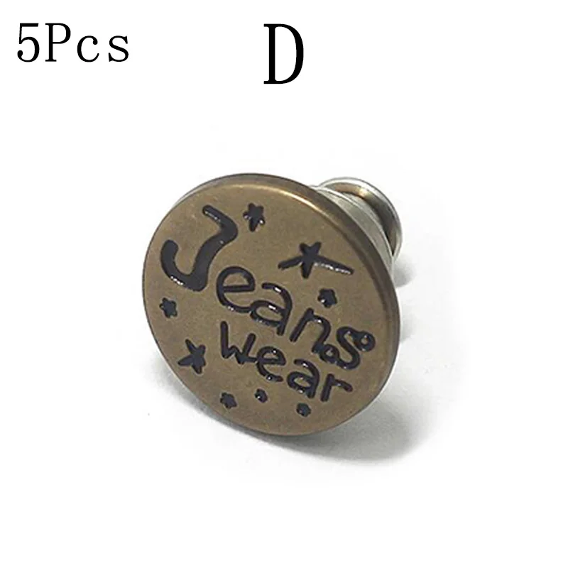 D 5 шт. Nailless I-Button, Металлическая пуговица, одежда, джинсы, кнопка, съемный регулируемый пояс со съемными пуговицами - Цвет: D