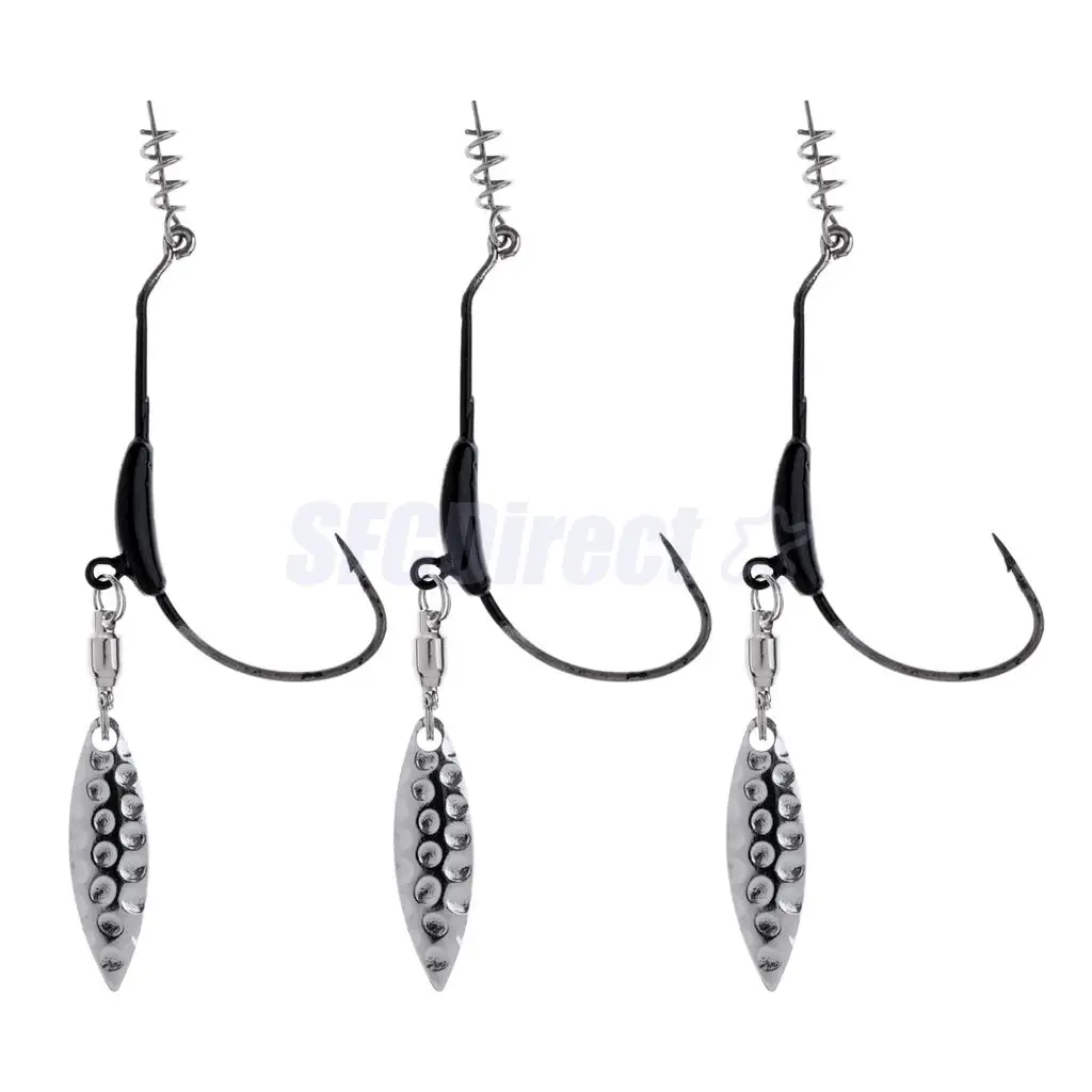 3Pcs Offset Fishing Crank Hook Lead Weighted Hook with Metal Spoon