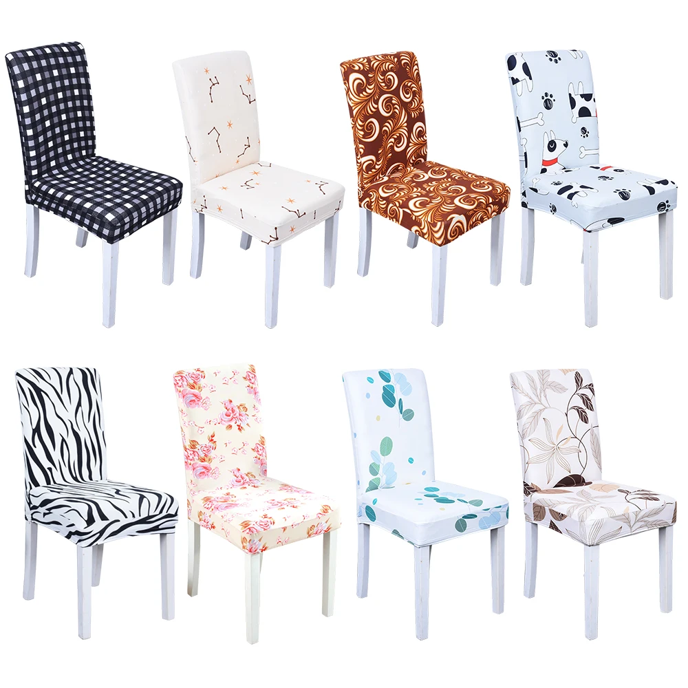 

4/6/8 Pieces Printed Chair Covers Spandex Europen Elastic Chair Covers Dining Wedding Banquet Hotel Computer Office Chair Cover