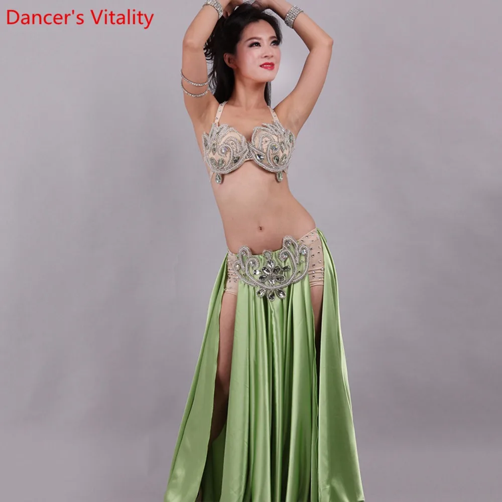 Профессиональный женский Египетский танец живота набор 2 шт. Бюстгальтер макси платье-платье ручной работы для выступлений розовый Рейн