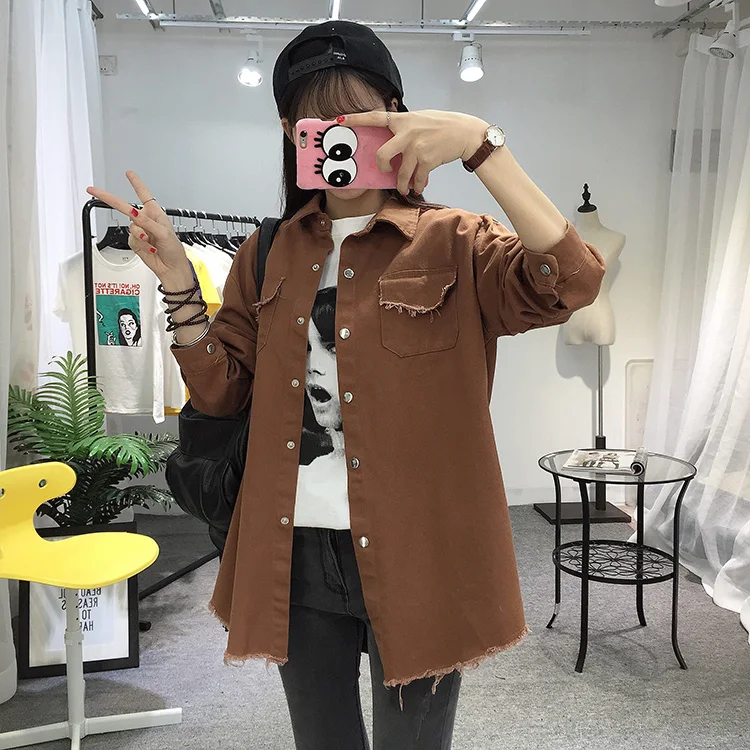 2018 Spring Autumn New Long Section Lapel Tassel Denim Jackets Women Loose Casual Long Sleeve Female'S Thin Basic Jacket Coats (13)