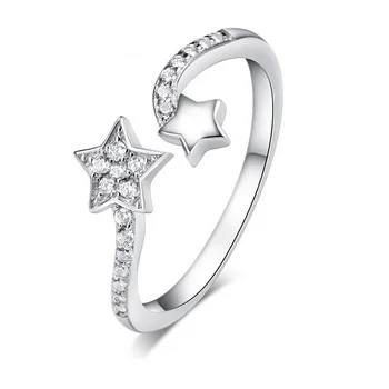 

Open Star Silver Rings 100% Guaranteed Real 925 Sterling Silver Jewelry Ring with CZ