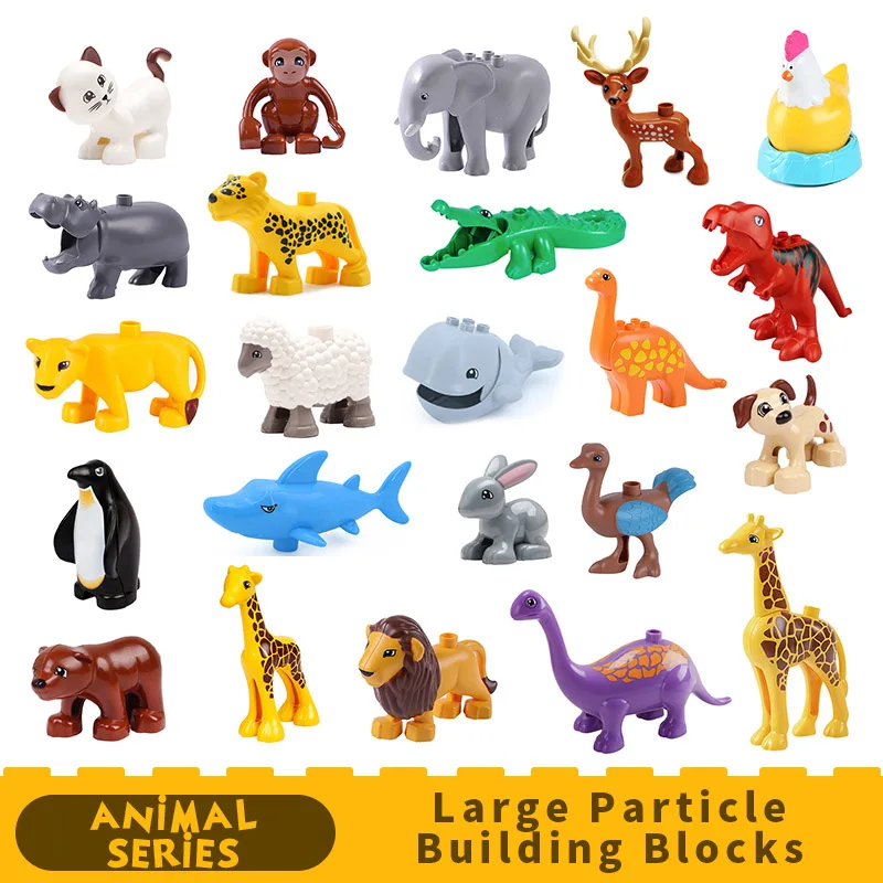 

Zoo Animals Model DIY Big Particles Bricks accessory Toys Cute animal Elephant giraffe tiger Compatible DUPLOES toy playmobill